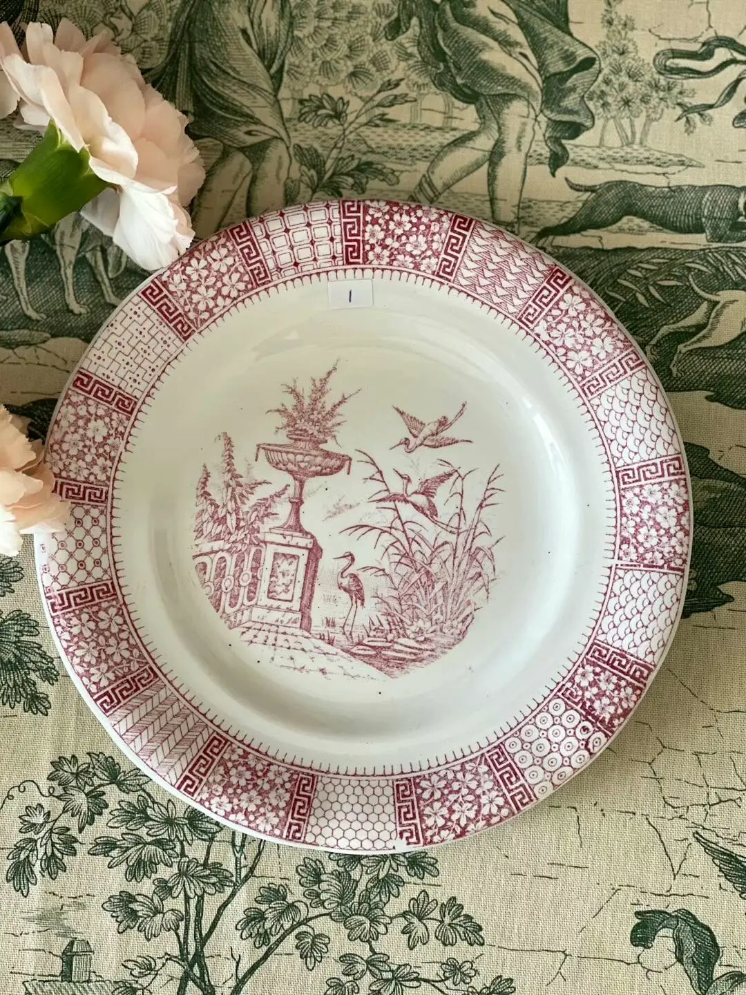 Late 19th-Century KG Luneville Red Lace Dessert Plate, Ø19.3 cm