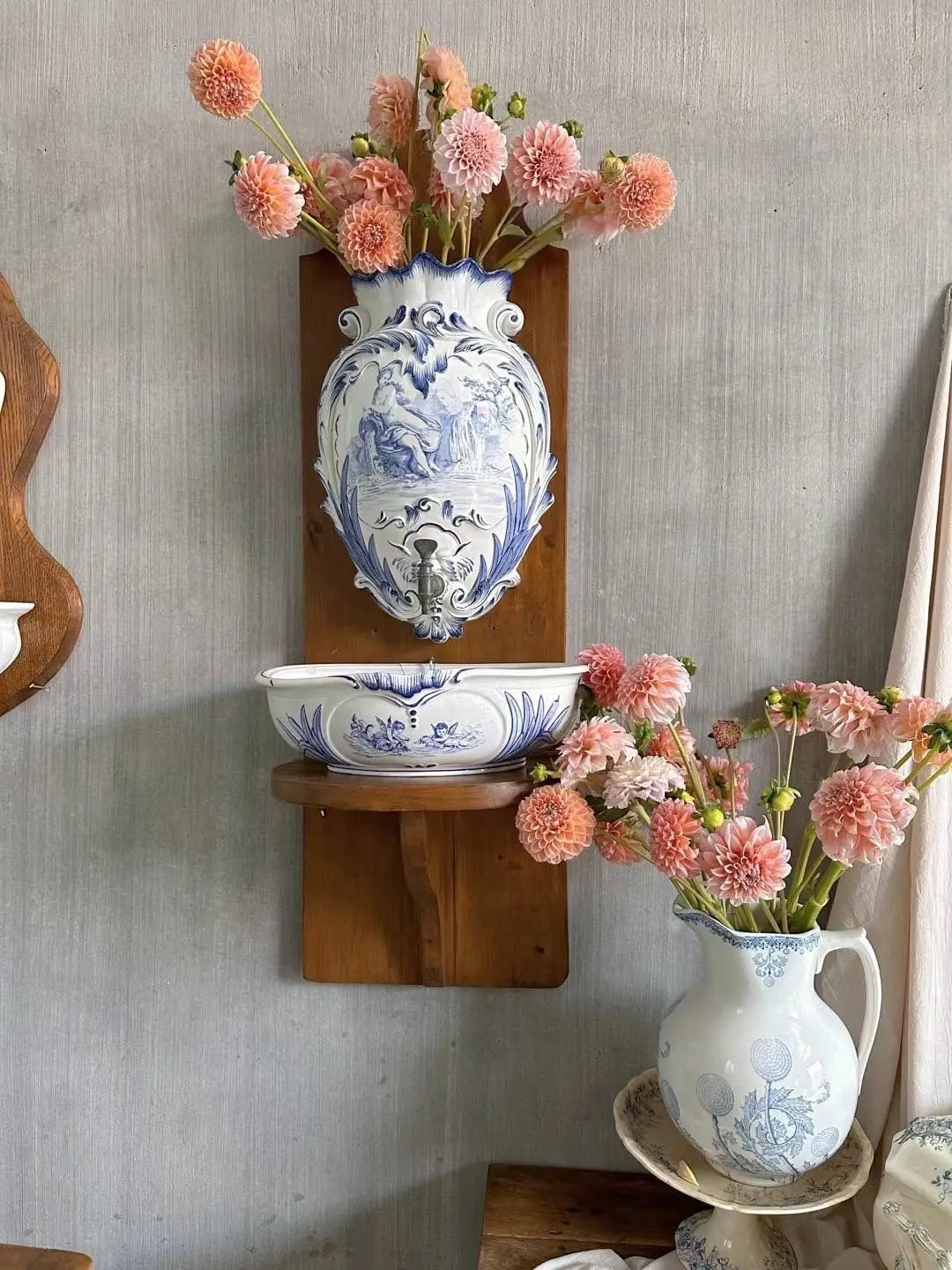 Spring Goddess Wall Fountain, wood panel 100 × 32 cm