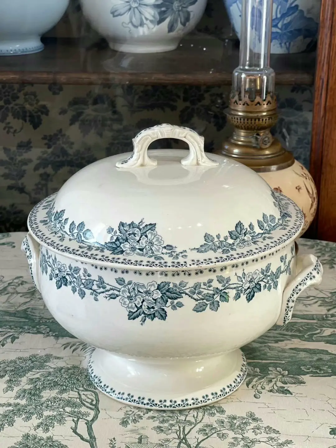 French Vintage St. Amand Large Green Garland Soup Tureen
