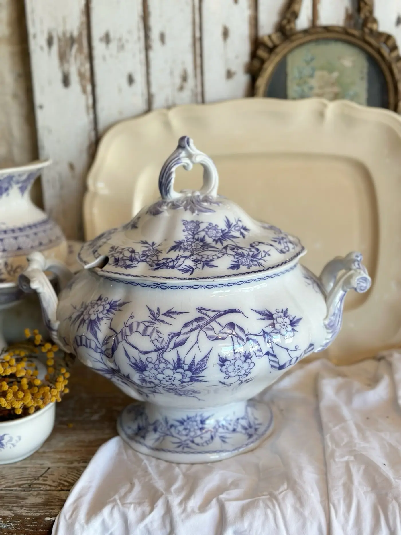 French Vintage Sarreguemines 'Thorn' Series Large Soup Tureen, 27 cm with Lid