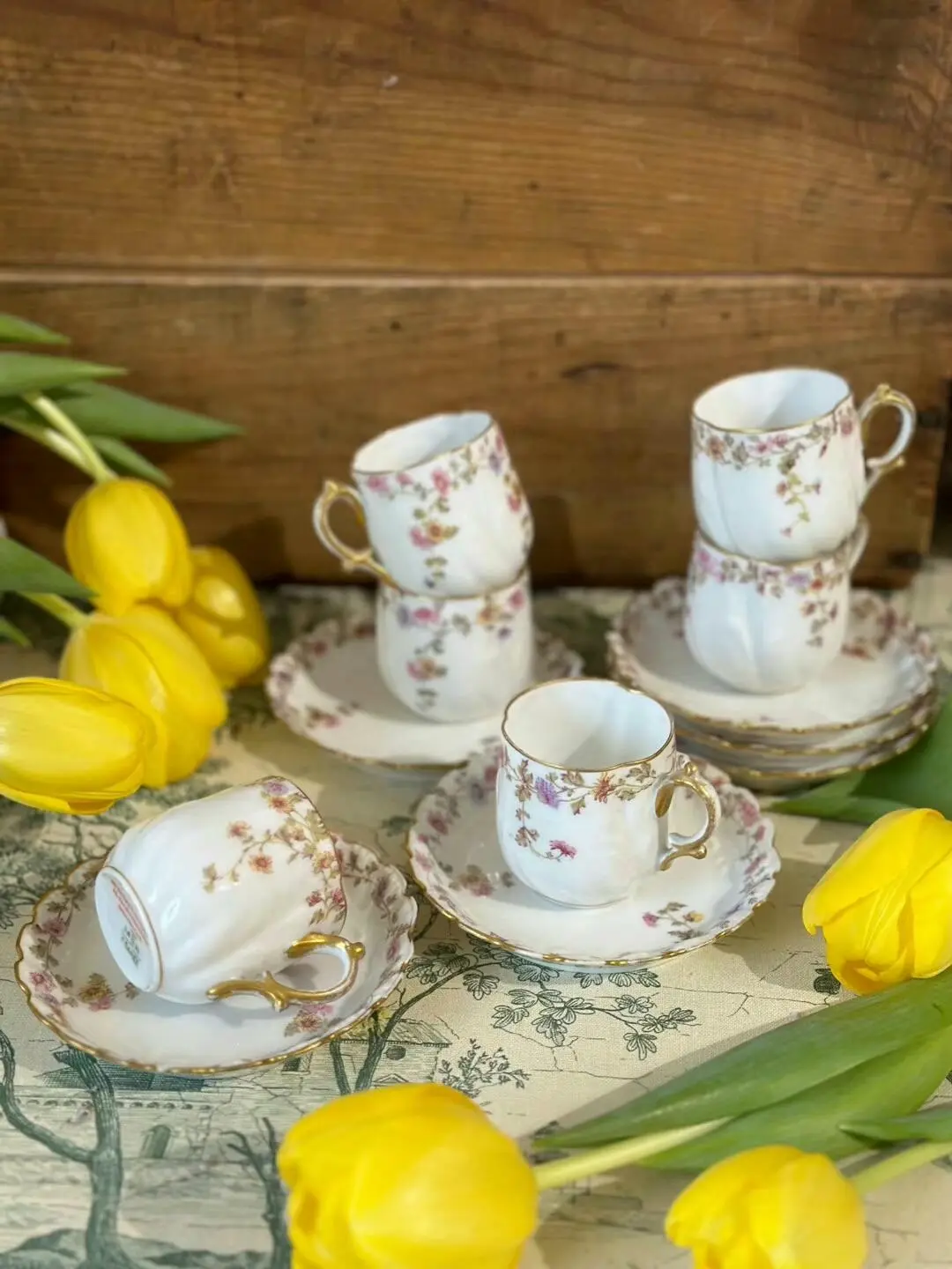French Limoges Bone China Espresso Cup and Saucer