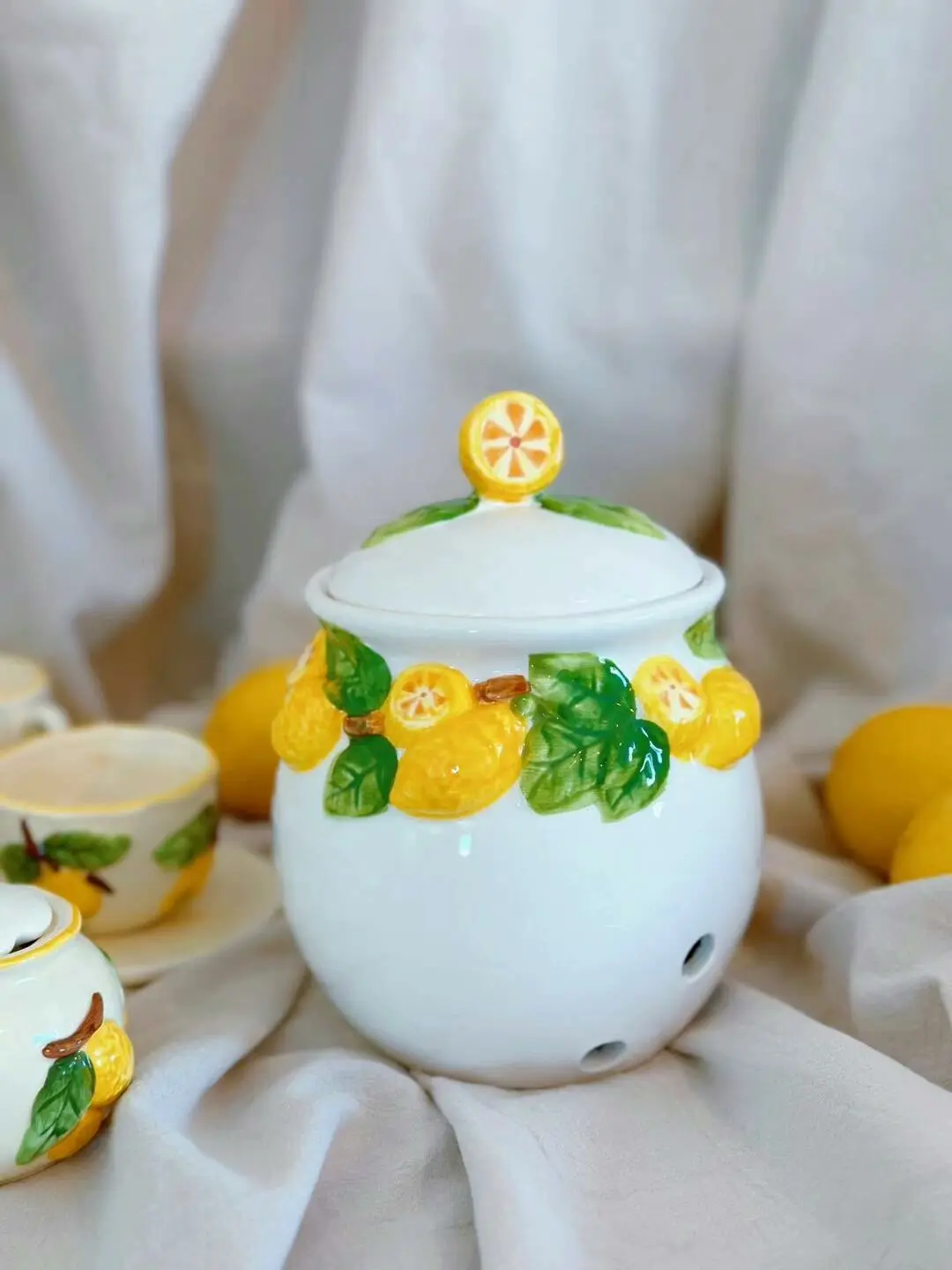Italian Vintage Lemon Ceramic Storage Jar