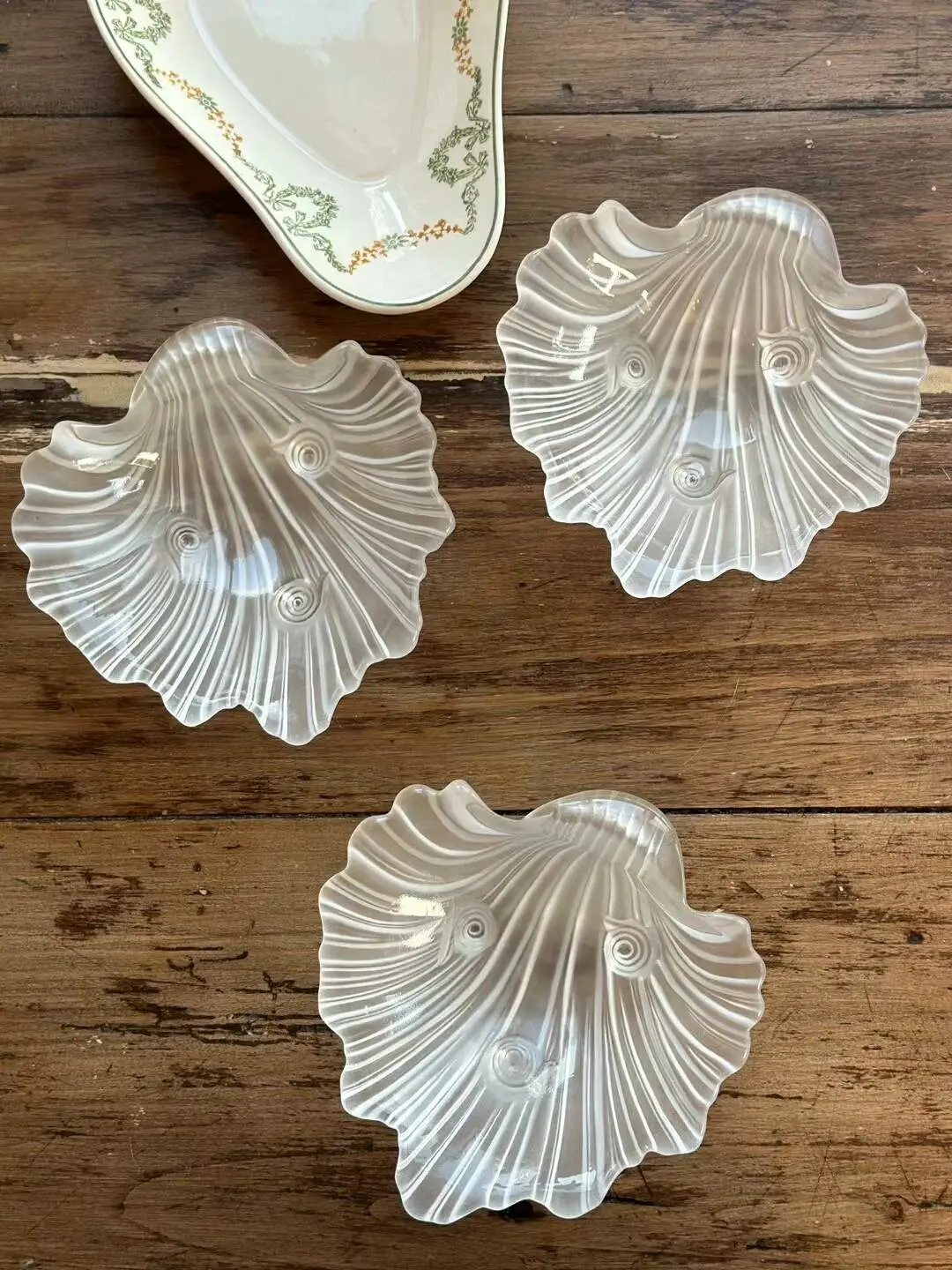 French Vintage Glass Shell Fruit Dish