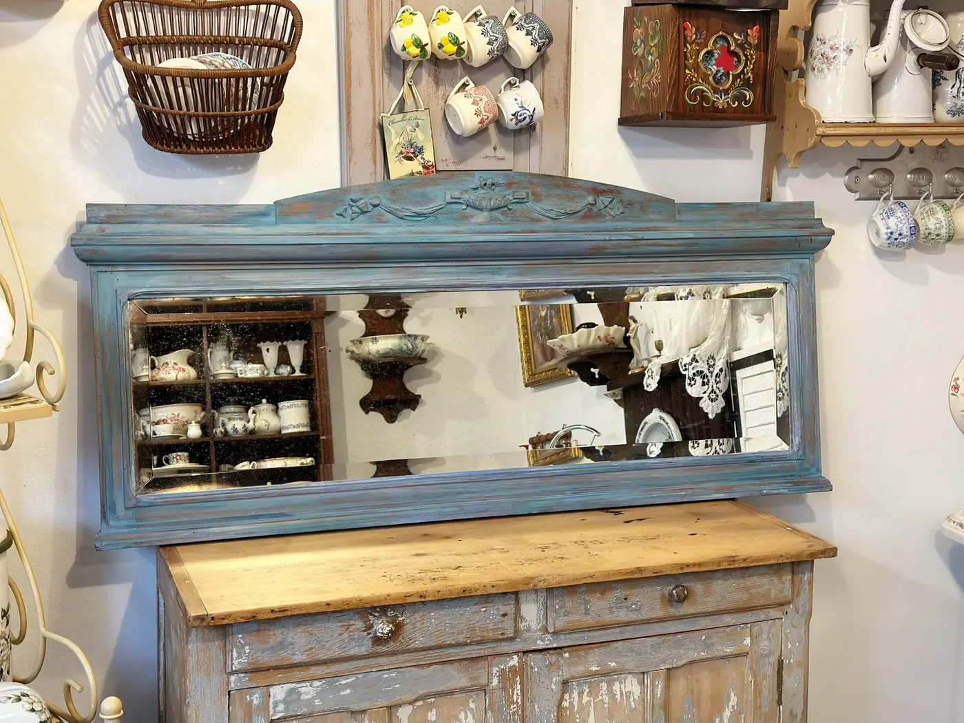 French Vintage Country-Style Wooden Framed Mirror