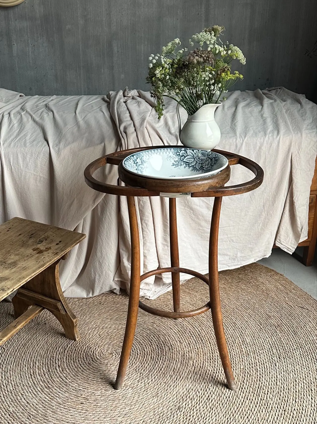 Vintage French Wicker Washstand, 83 cm High