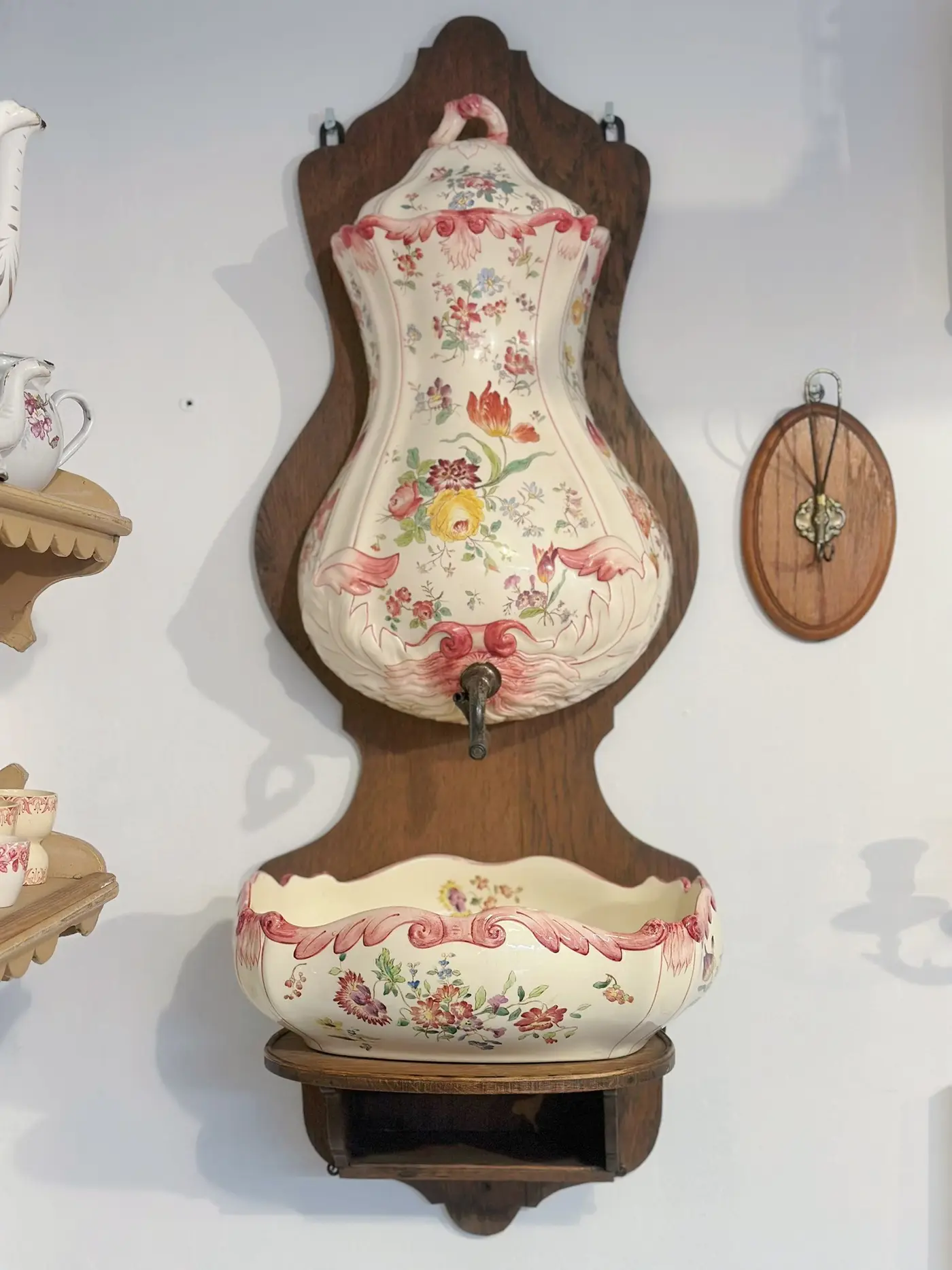 French Longchamp Hand-Painted Wall Fountain, 93 × 36 cm