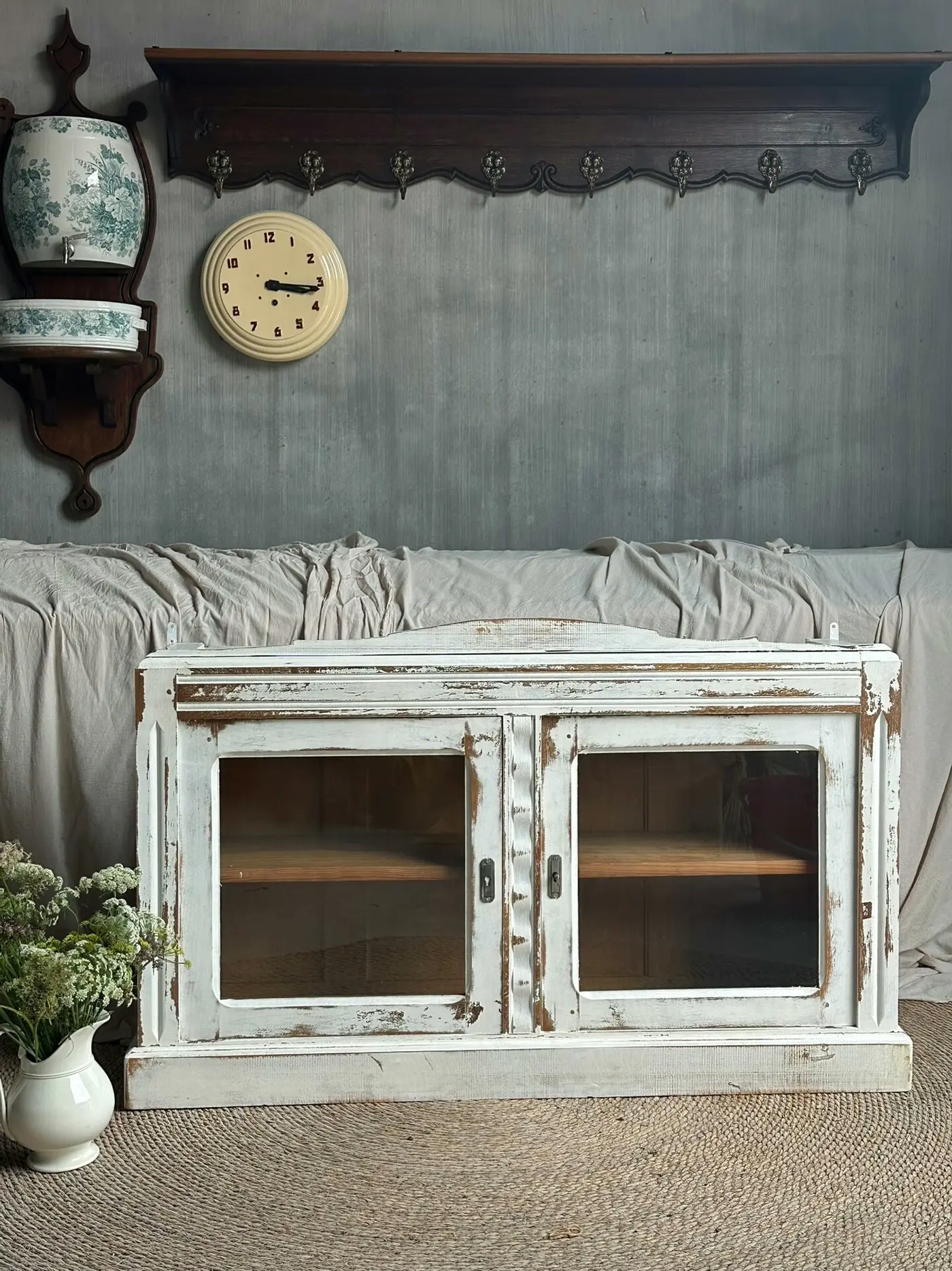 French Vintage White Solid Wood Wall Cabinet
