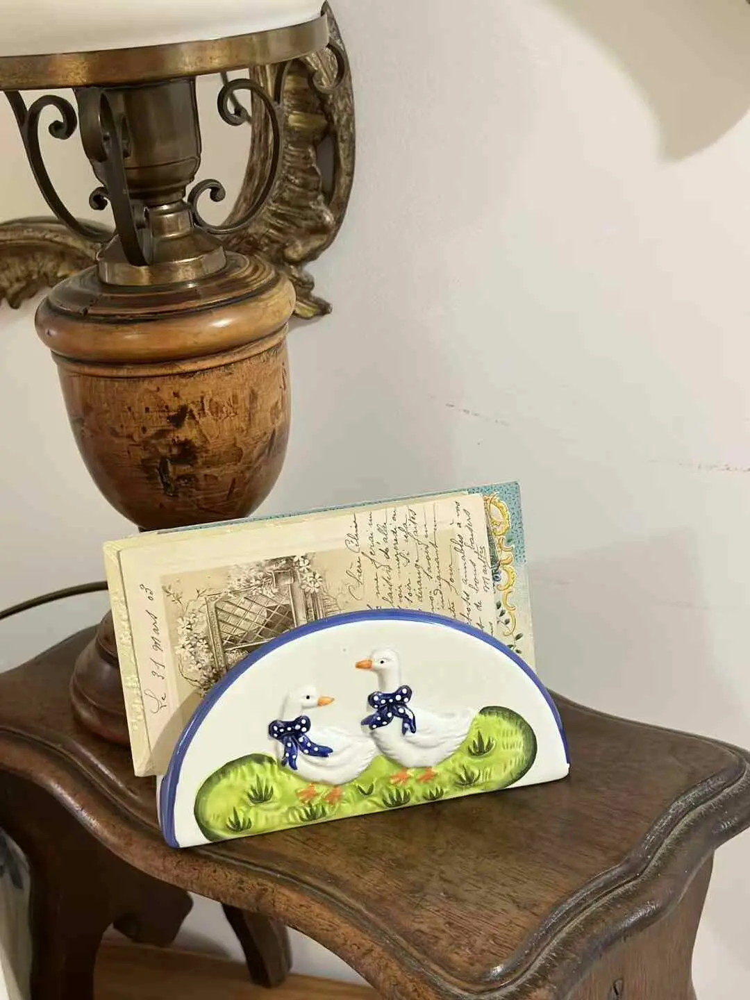 French Vintage Duck Tissue Holder / Postcard Rack, 16 × 8 cm