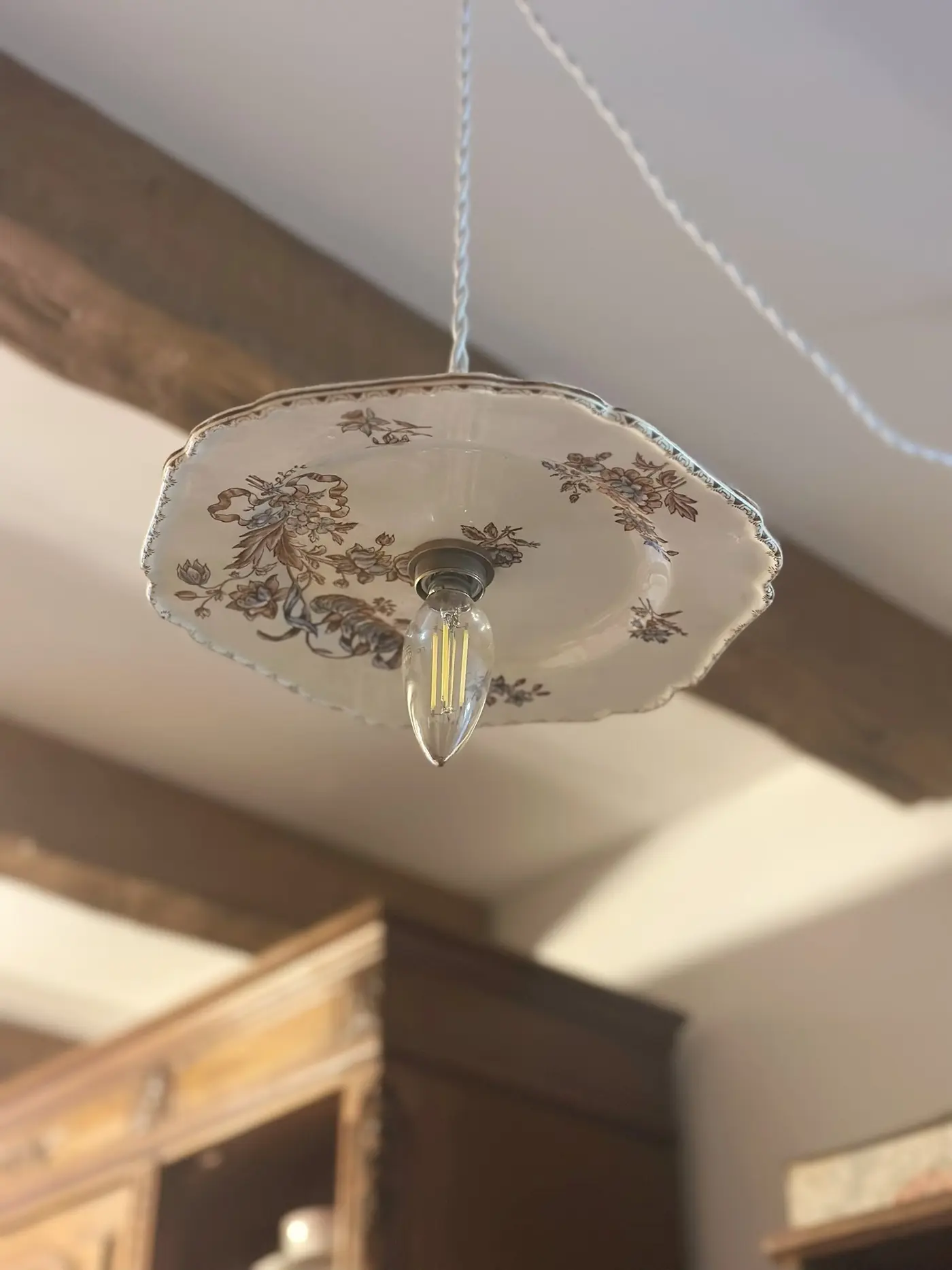 French Vintage Floral Plate Chandelier — Converted from Vintage Plate