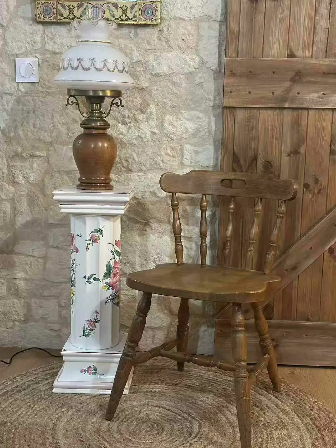 French Luneville Vintage Hand-Painted Table Lamp Column, 69 × 25 × 25 cm