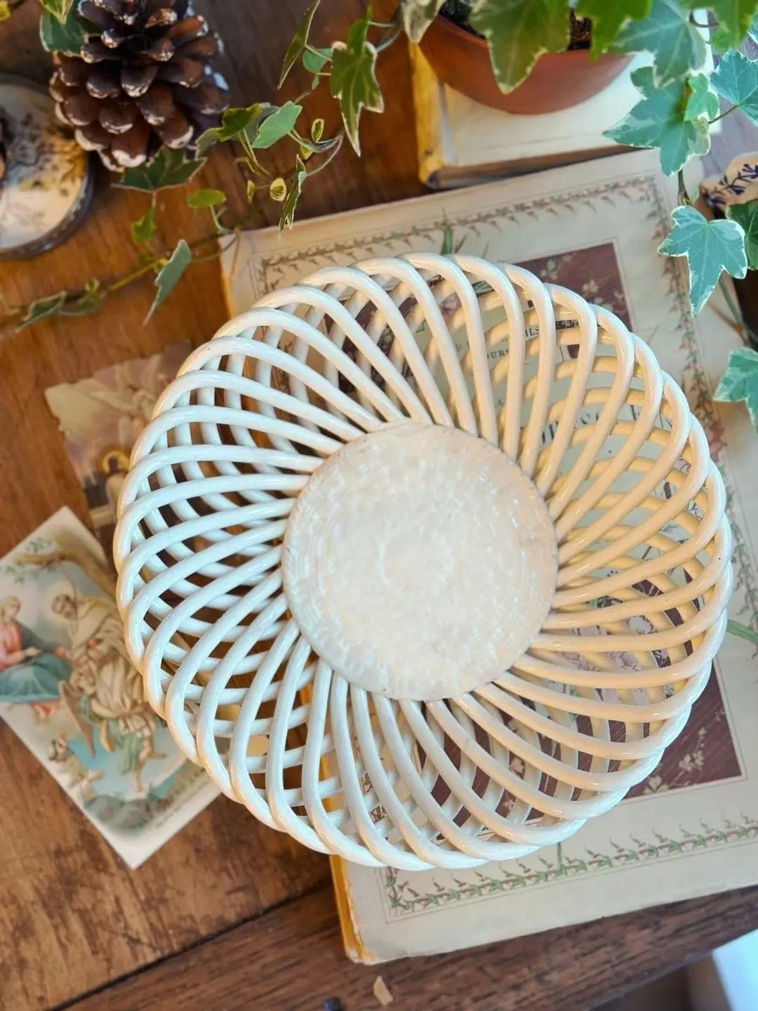 Vintage Sarreguemines Woven-Pattern Ceramic Bowl, France