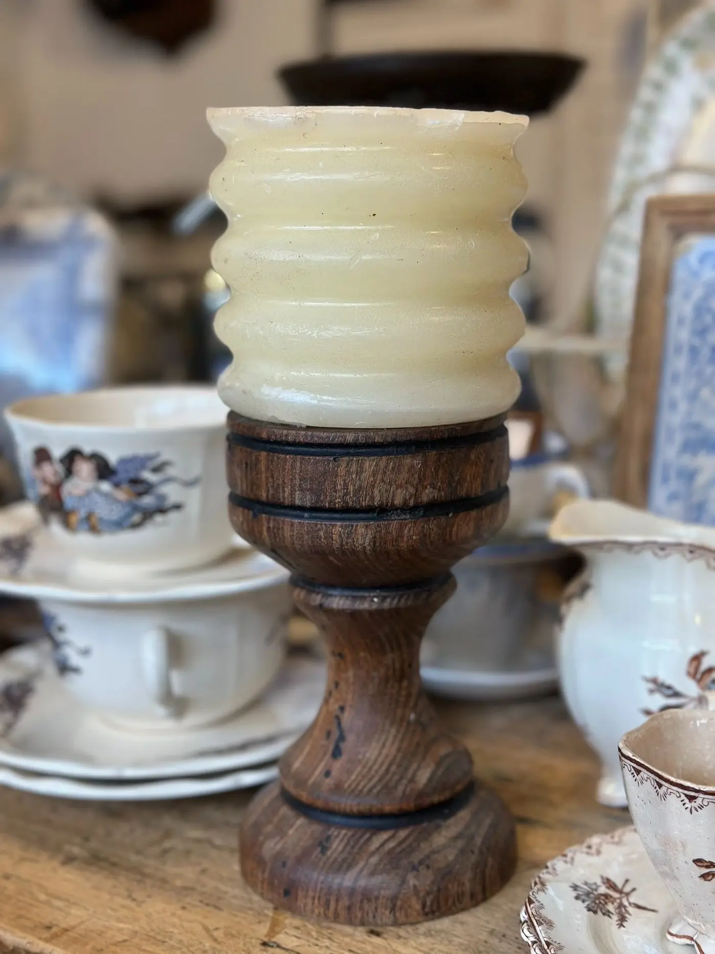 Vintage French Wooden Candlestick