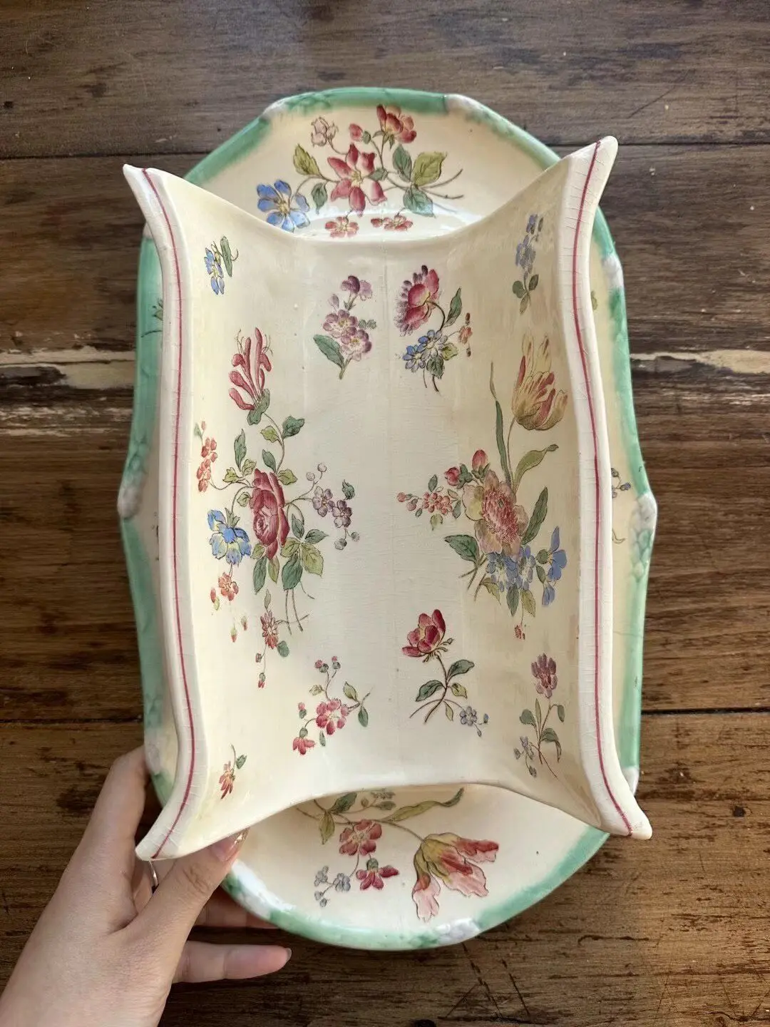 Vintage French Longchamp Hand-Painted Rare Bamboo-Motif Platter