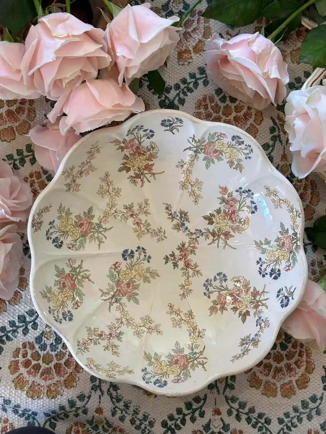 Rare Sarreguemines Louis XV Lace-Edge Salad Bowl