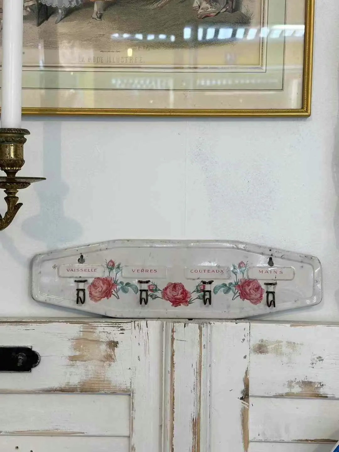 French Vintage Enamel Towel Hook Rack