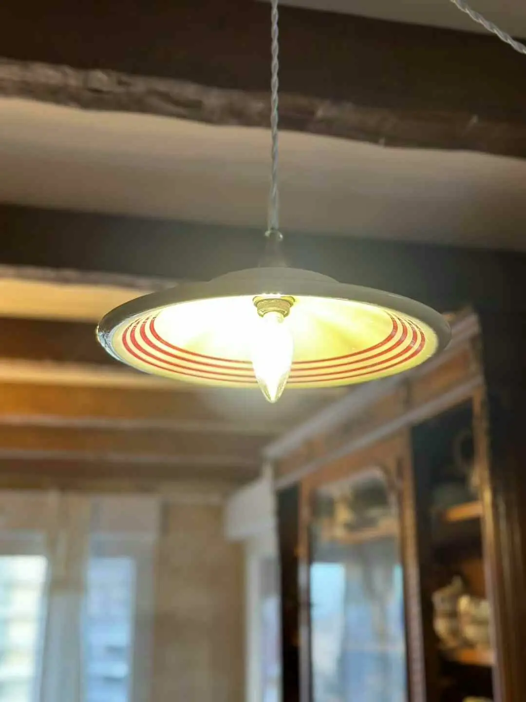 Vintage French Cream Plate Pendant Light