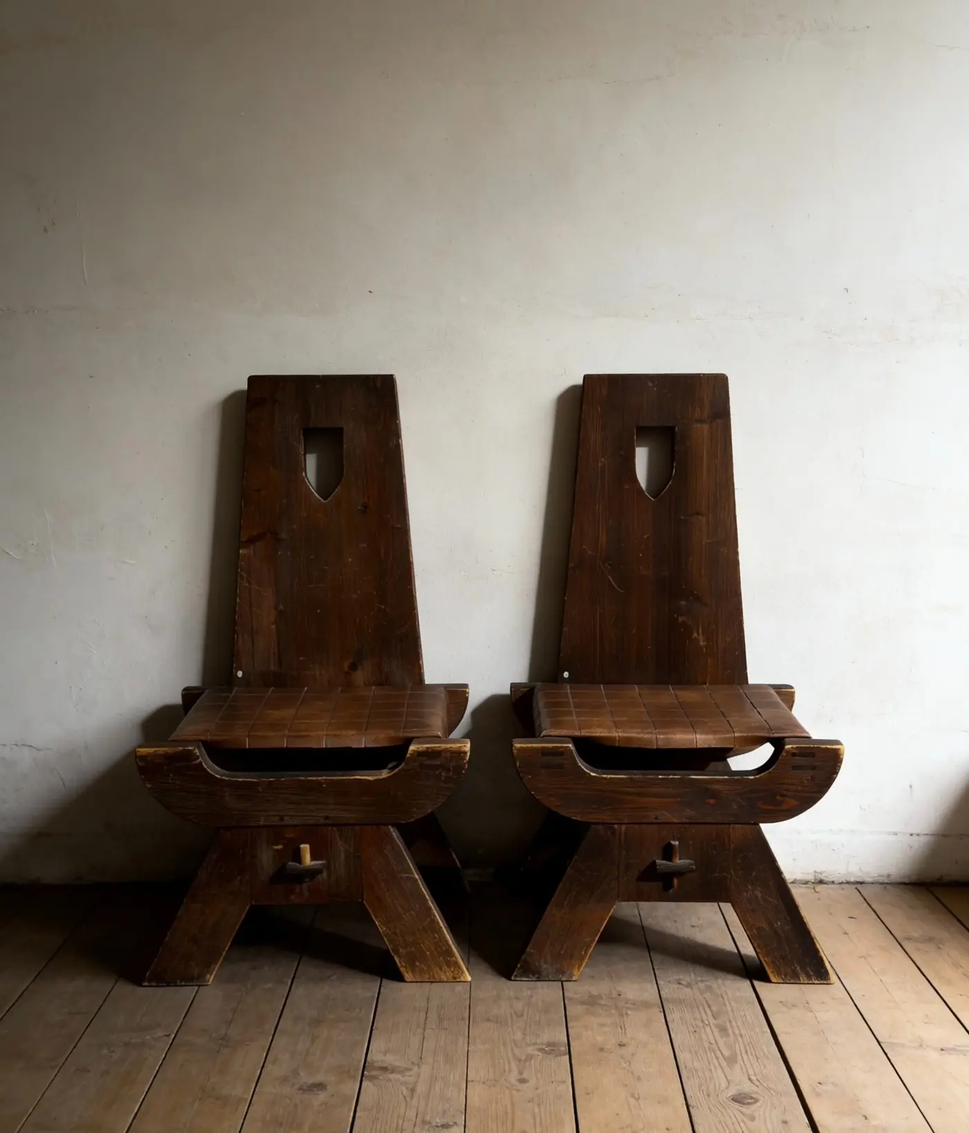 French Country Solid Wood Farm Chair with Genuine Leather Seat