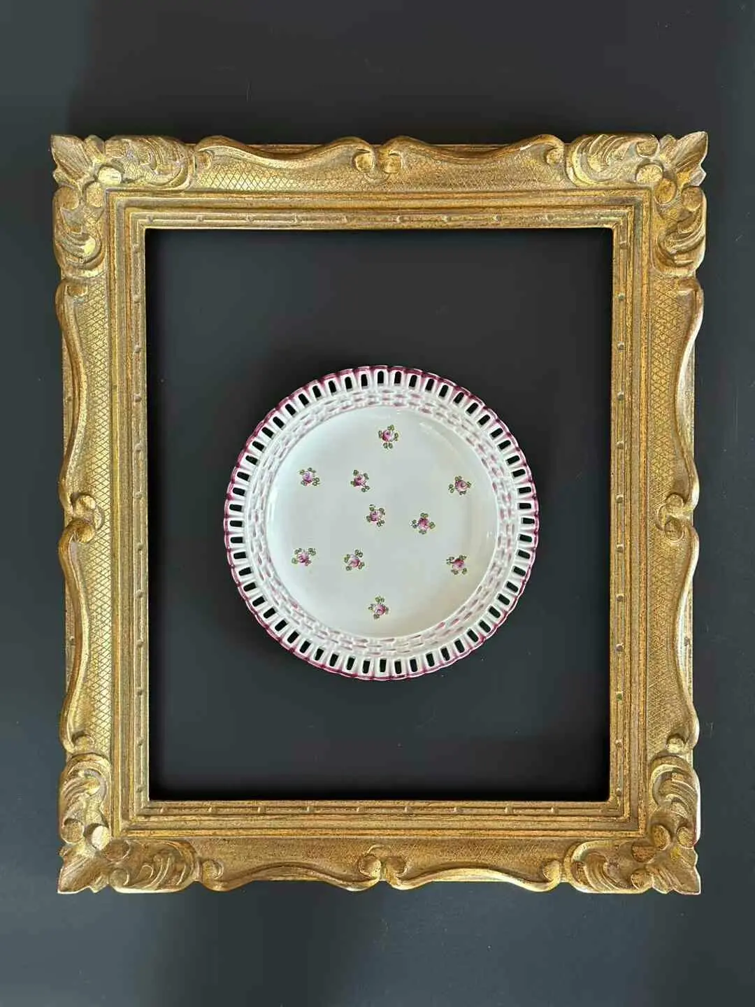 Vintage French Luneville Harvest Rose Pierced Woven Dessert Plate, 17.7 cm