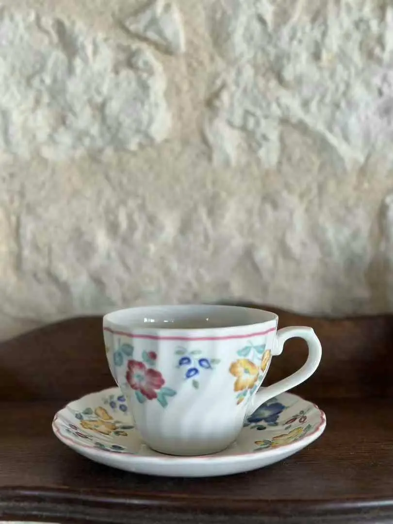 Churchill (England) Vintage Floral Teacup and Saucer Set, approx. 190 ml