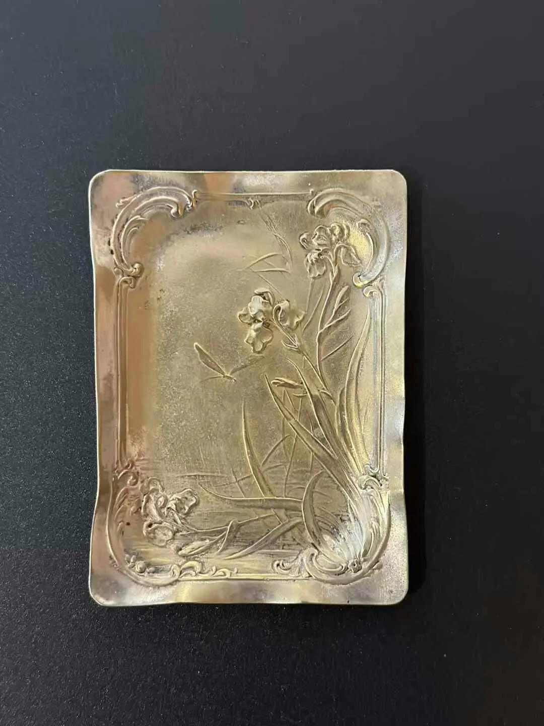 French vintage ashtray with iris relief
