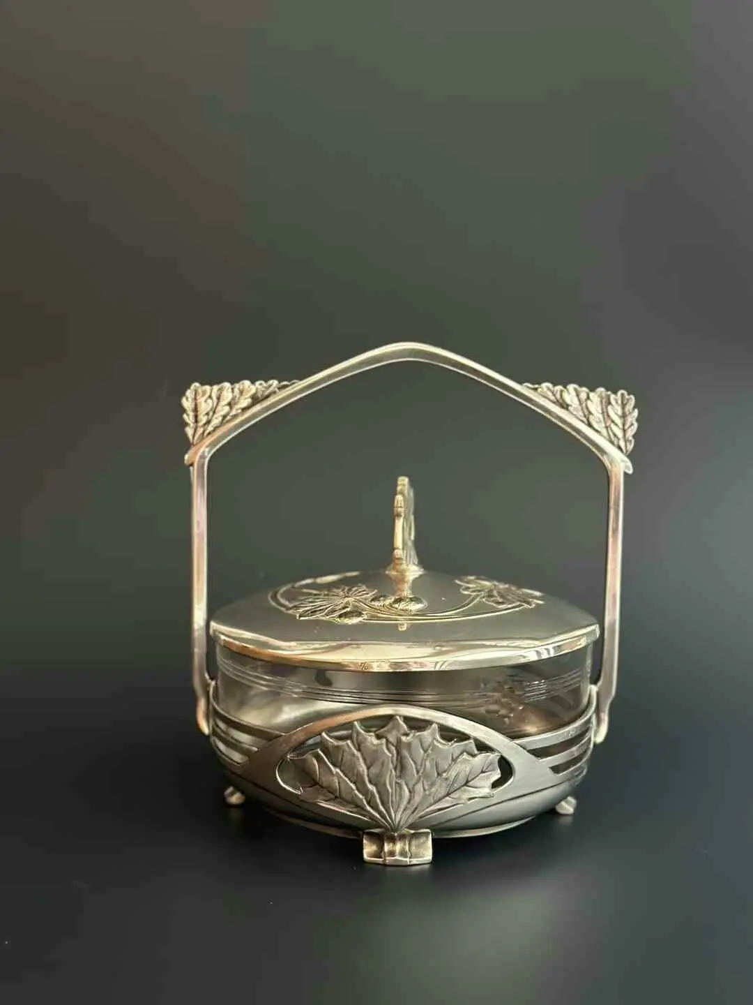 French Vintage Art Nouveau WMF Glass Candy Jar with Silver-Plated Lid (I/O Mark)