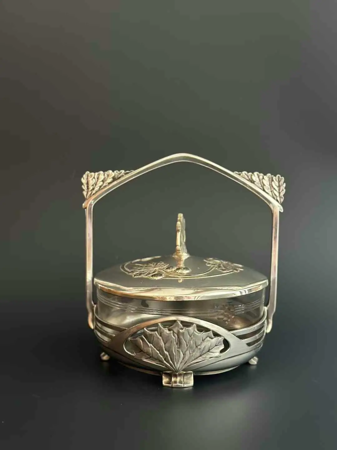 Vintage Art Nouveau WMF Glass Candy Box with Silver-Plated Lid (I/O Mark)