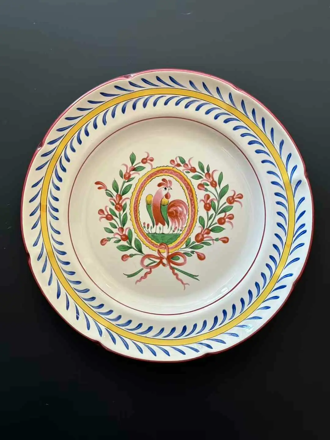 French St. Clement Vintage Hand-Painted Decorative Plate
