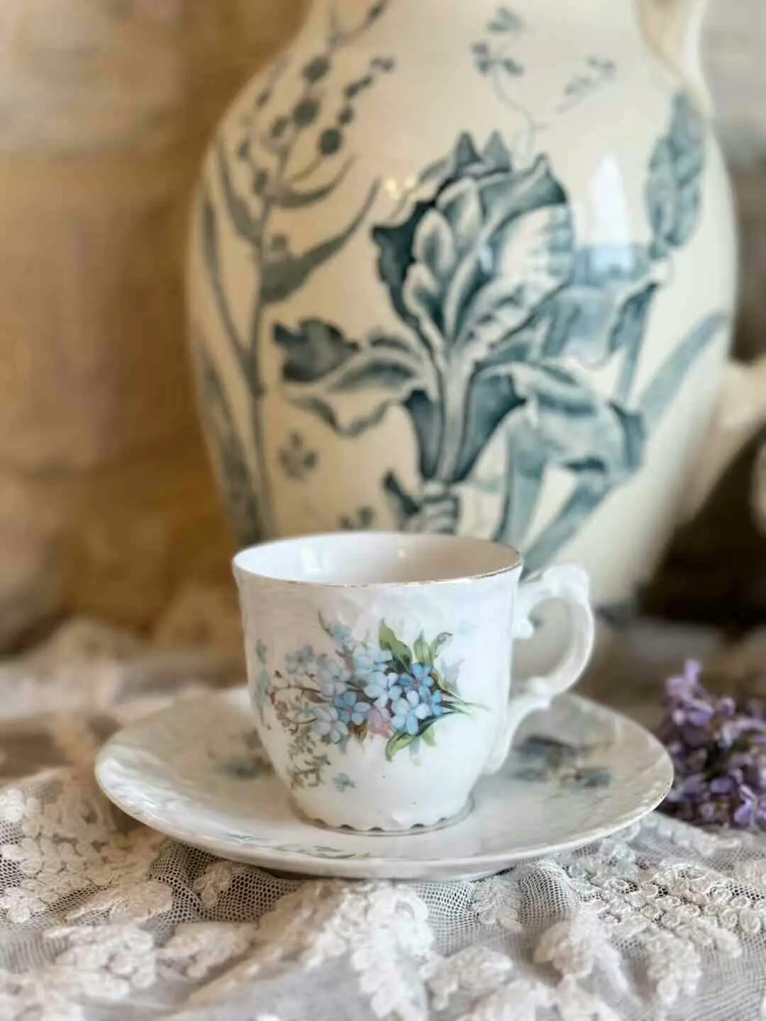French Vintage Blue Snowflake Coffee Cup, 110 ml