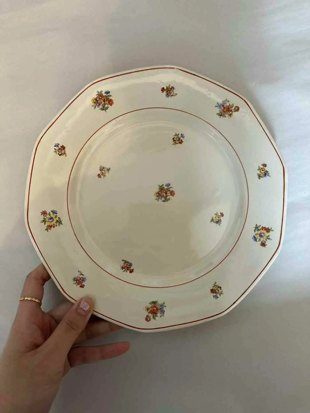 Moulin des Loups Vintage French Cream Floral Flat Porcelain Plate, 24 cm