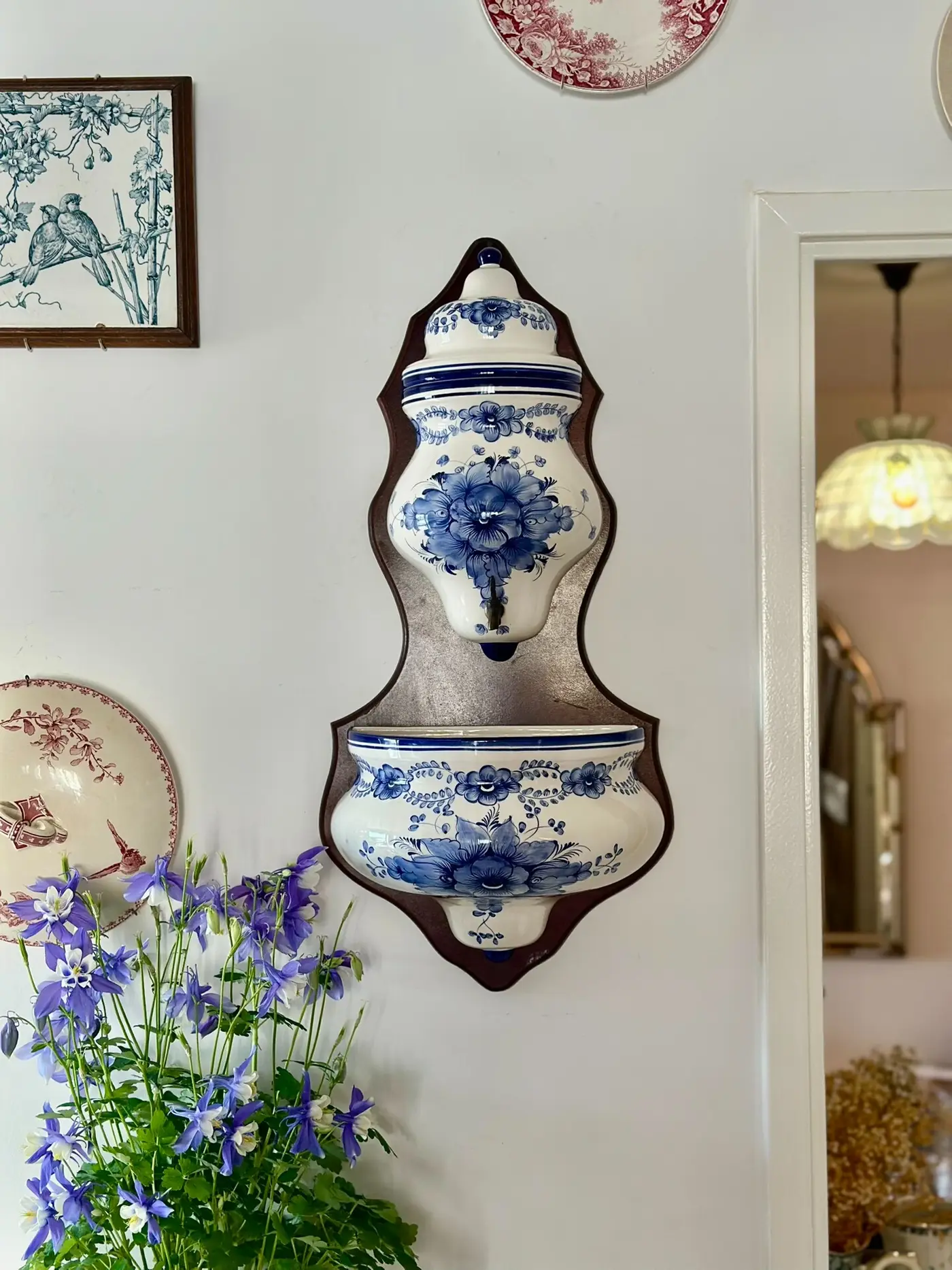 Vintage Portuguese Blue-and-White Wall-Mounted Wall Fountain