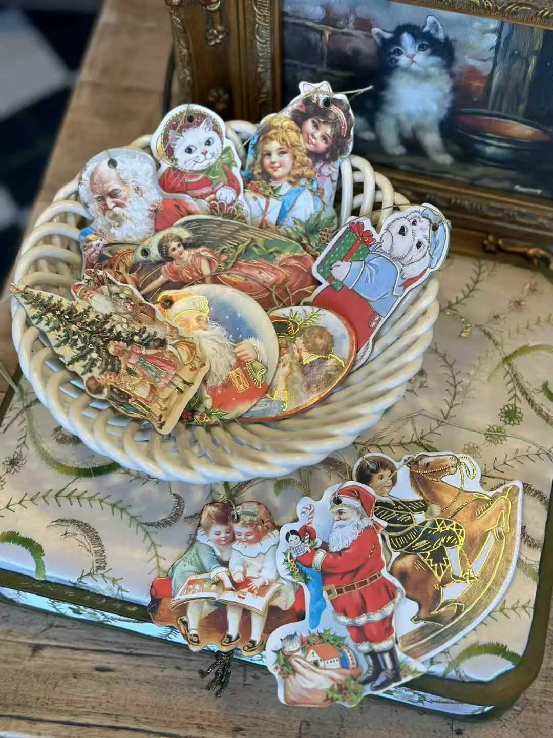 French Vintage Double-Sided Christmas Tree Ornaments, Set of 11