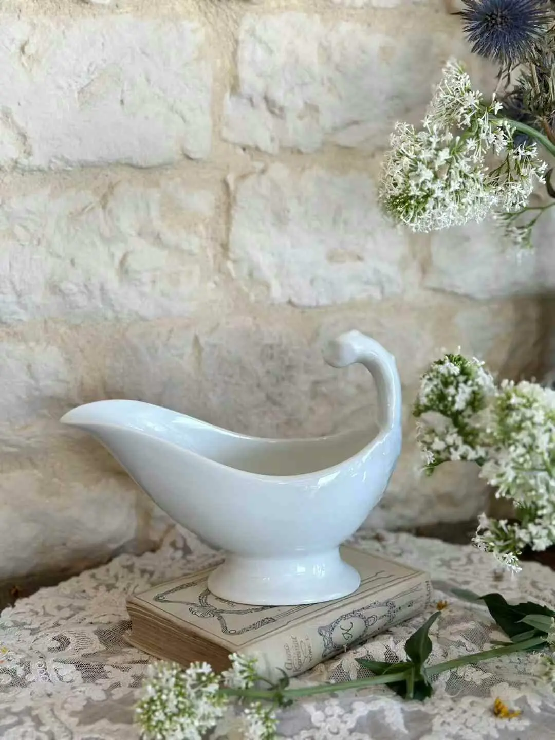 Limoges White Porcelain Sauce Boat with Lion-Head