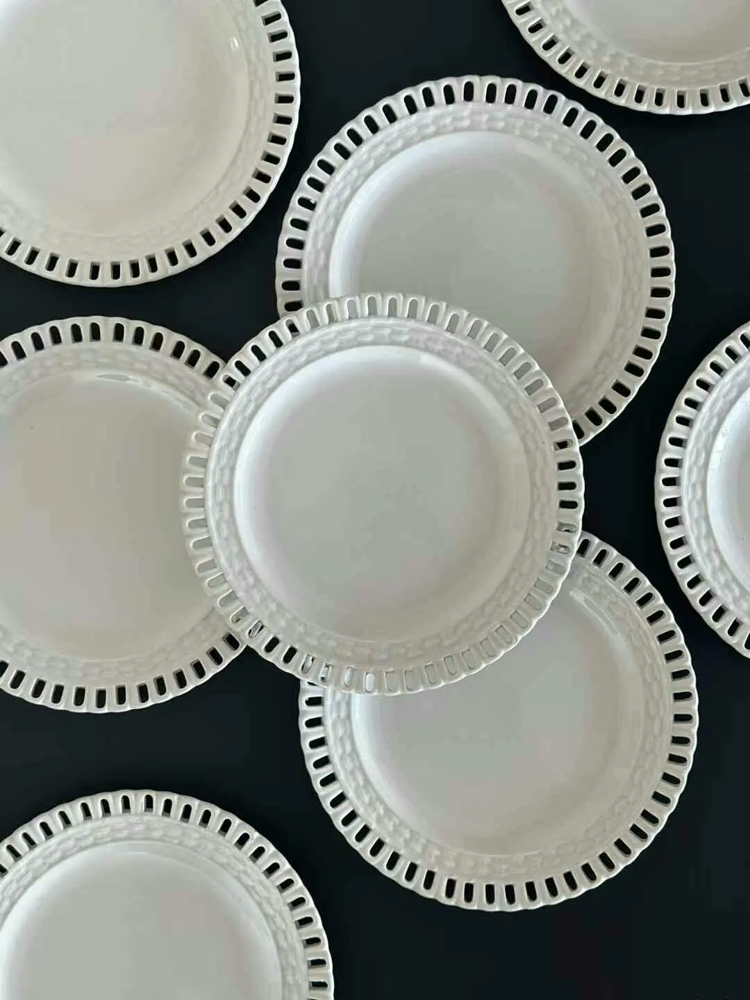 French Vintage Luneville-Style Pierced Woven Ceramic Dessert Plate — No Maker's Mark