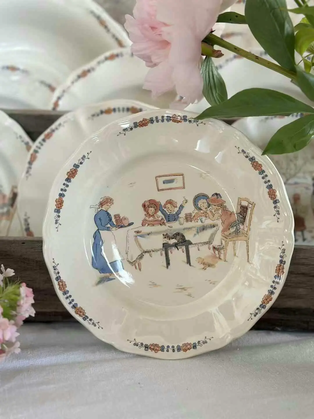French Vintage Sarreguemines Richard Children's Dessert Plate — Six Designs