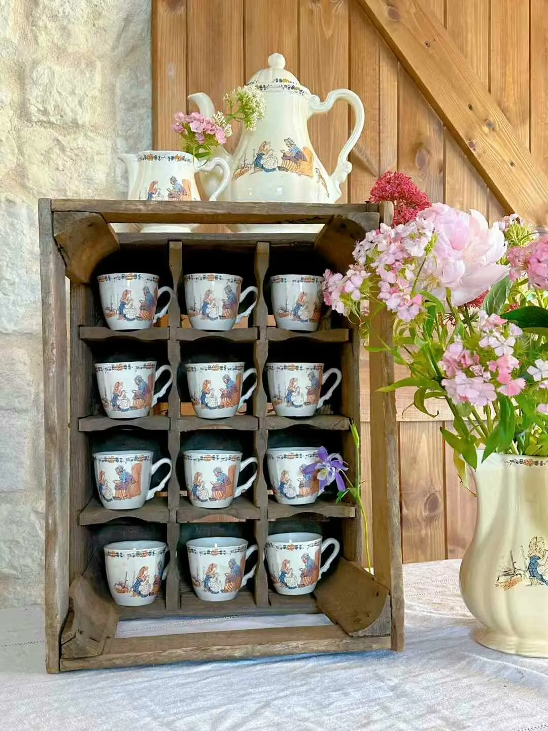 Sarreguemines "Richard" Children's Series Vintage Porcelain Coffee Cup Set