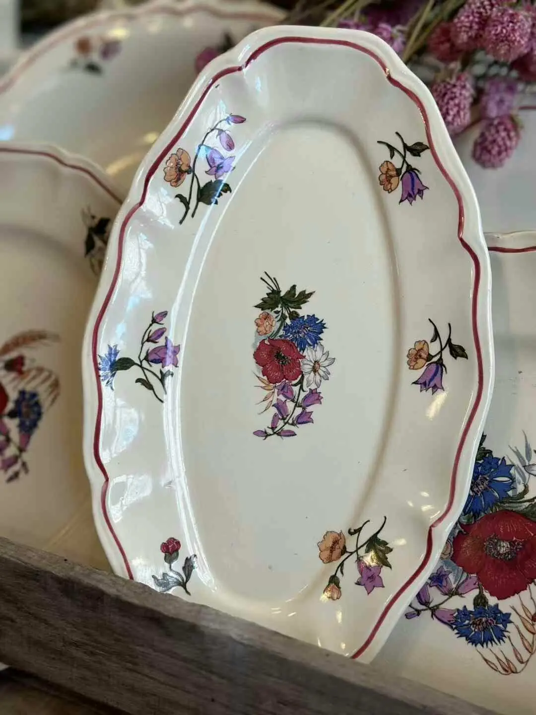 Vintage Sarreguemines Country Series Small Oval Plate, 27 × 16.8 cm