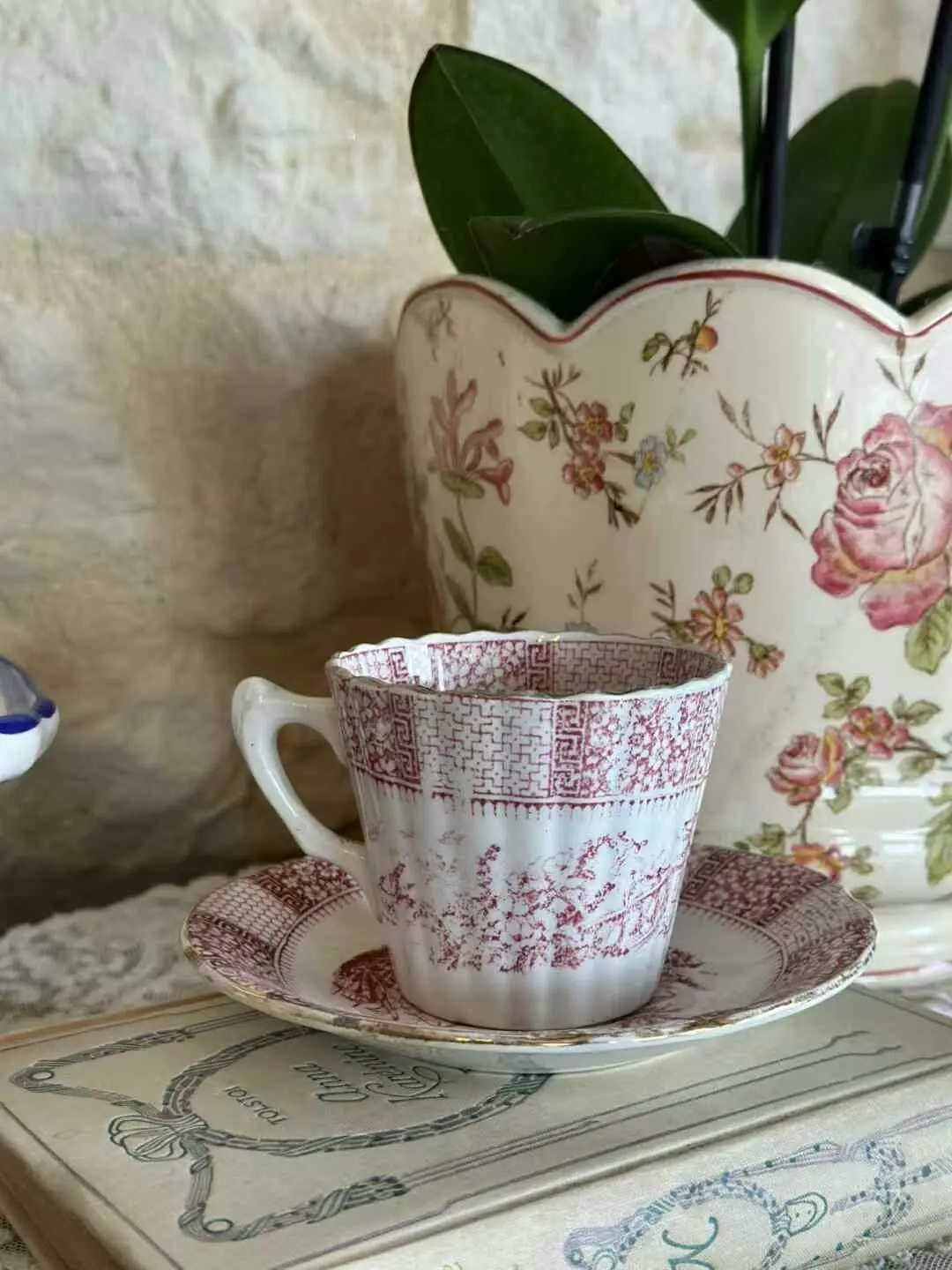 Vintage French Lunéville Red Lace Coffee Cup