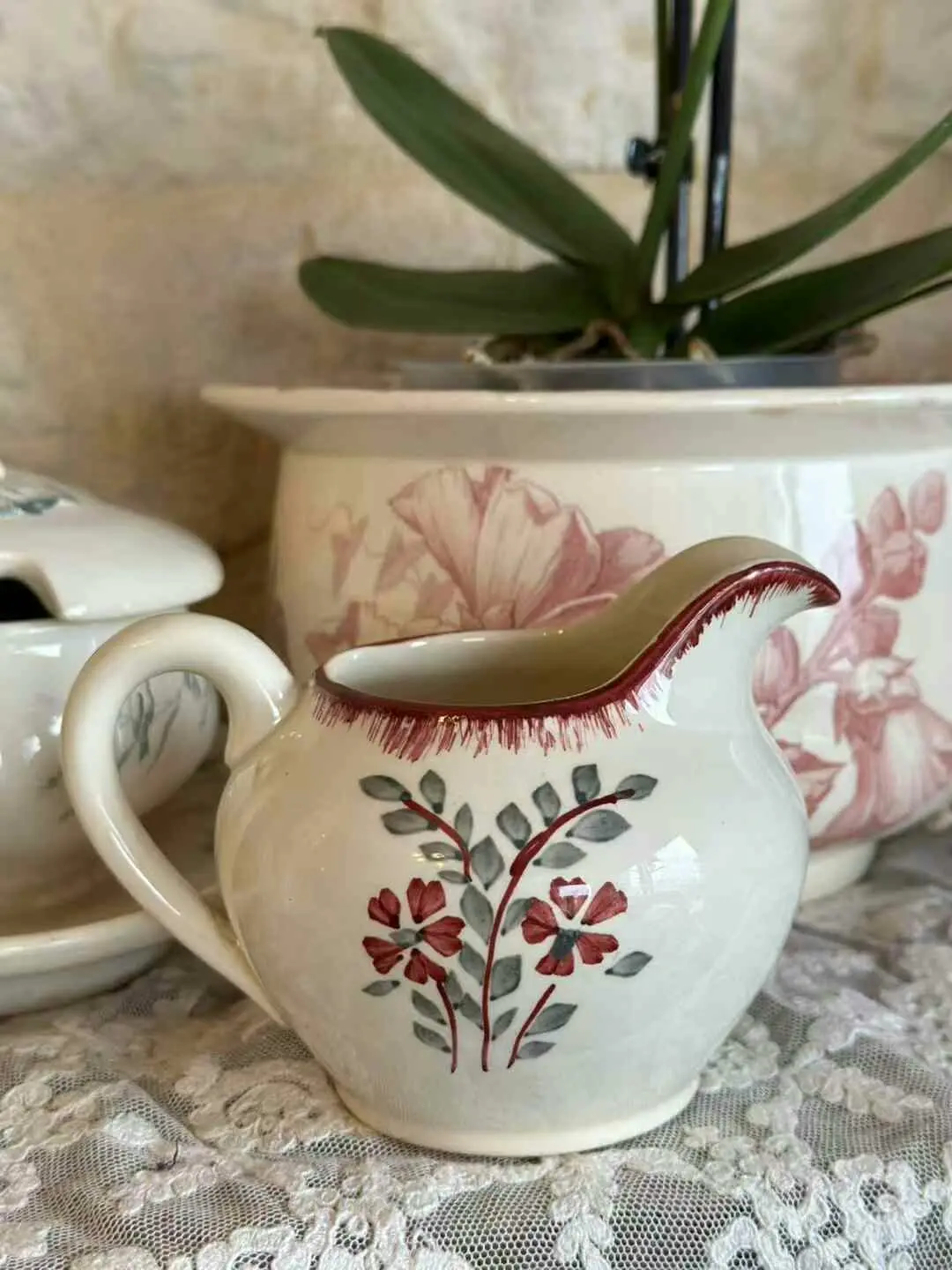 French Vintage Sarreguemines Hand-Painted Creamer No. 2, 9.5 cm