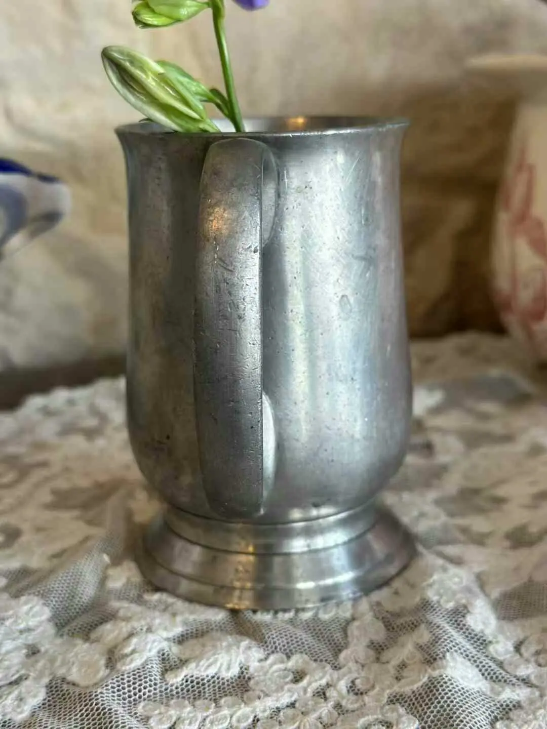 French Vintage Tin Cup — Flawed, Height 10.7 Rim 6.7