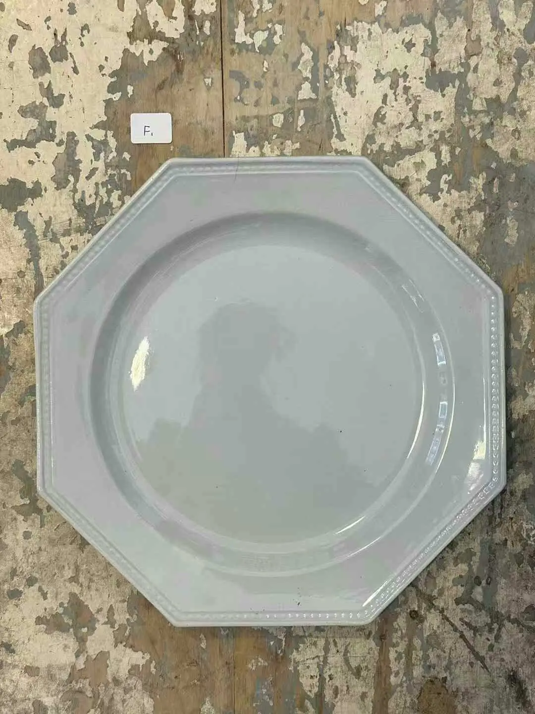 Creil et Montereau Blue Octagonal Plate — Flawed (Lot F)