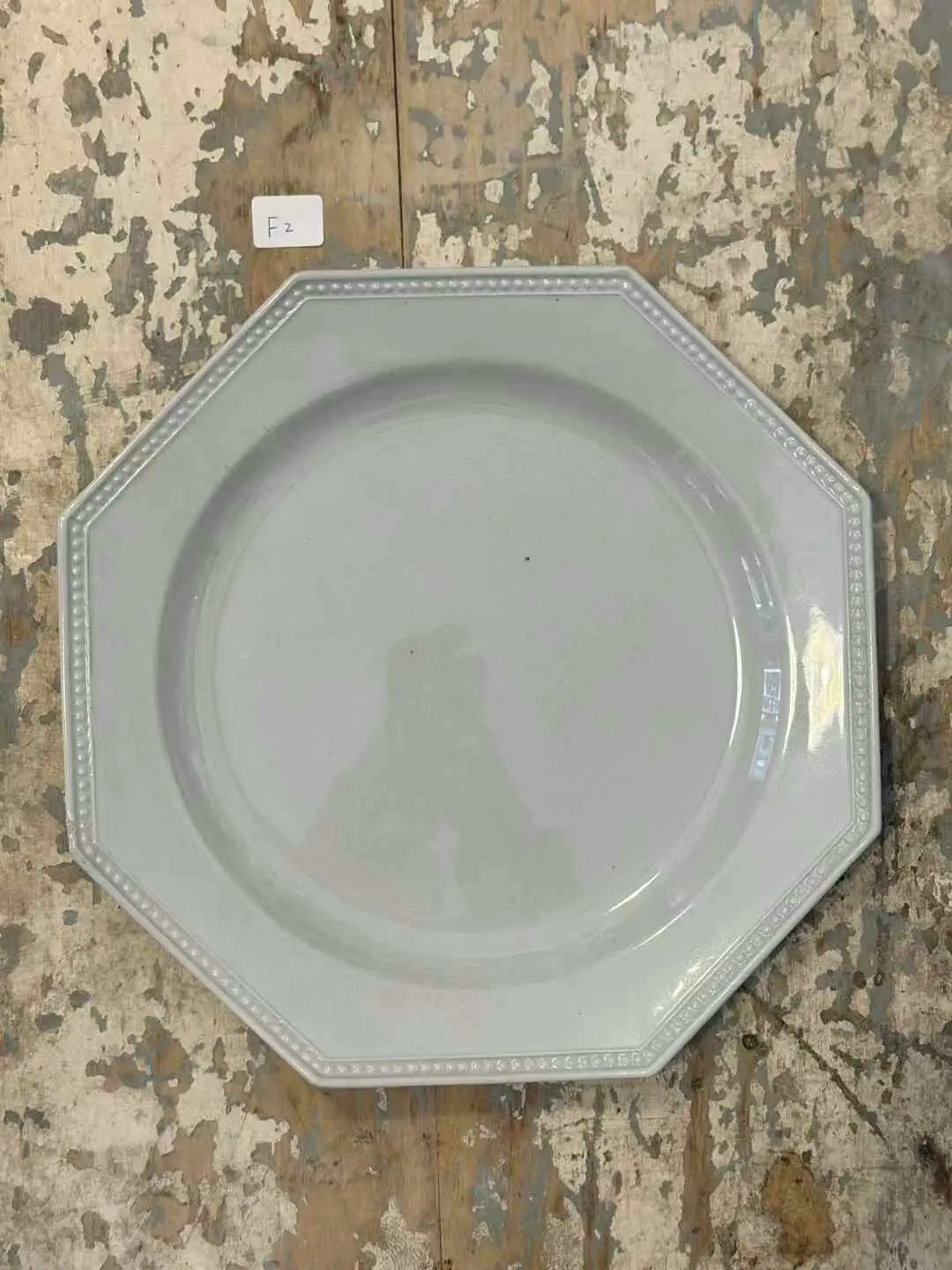 Creil et Montereau Blue Octagonal Plate, 24 cm — Vintage (imperfect)