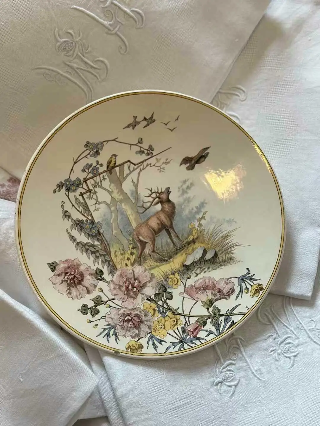 Vintage French Sarreguemines Wall Plate with Rare Pattern, 22 cm