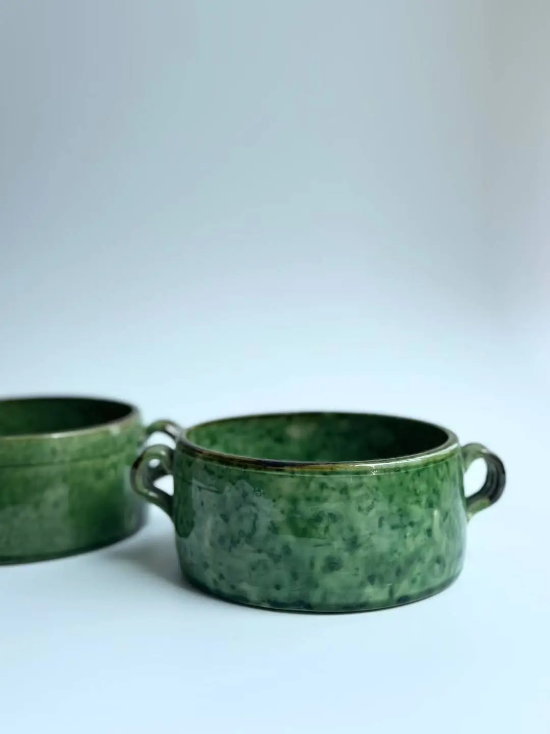 Vallauris Volcanic Green Double-Handled Ceramic Bowl, Base Mark