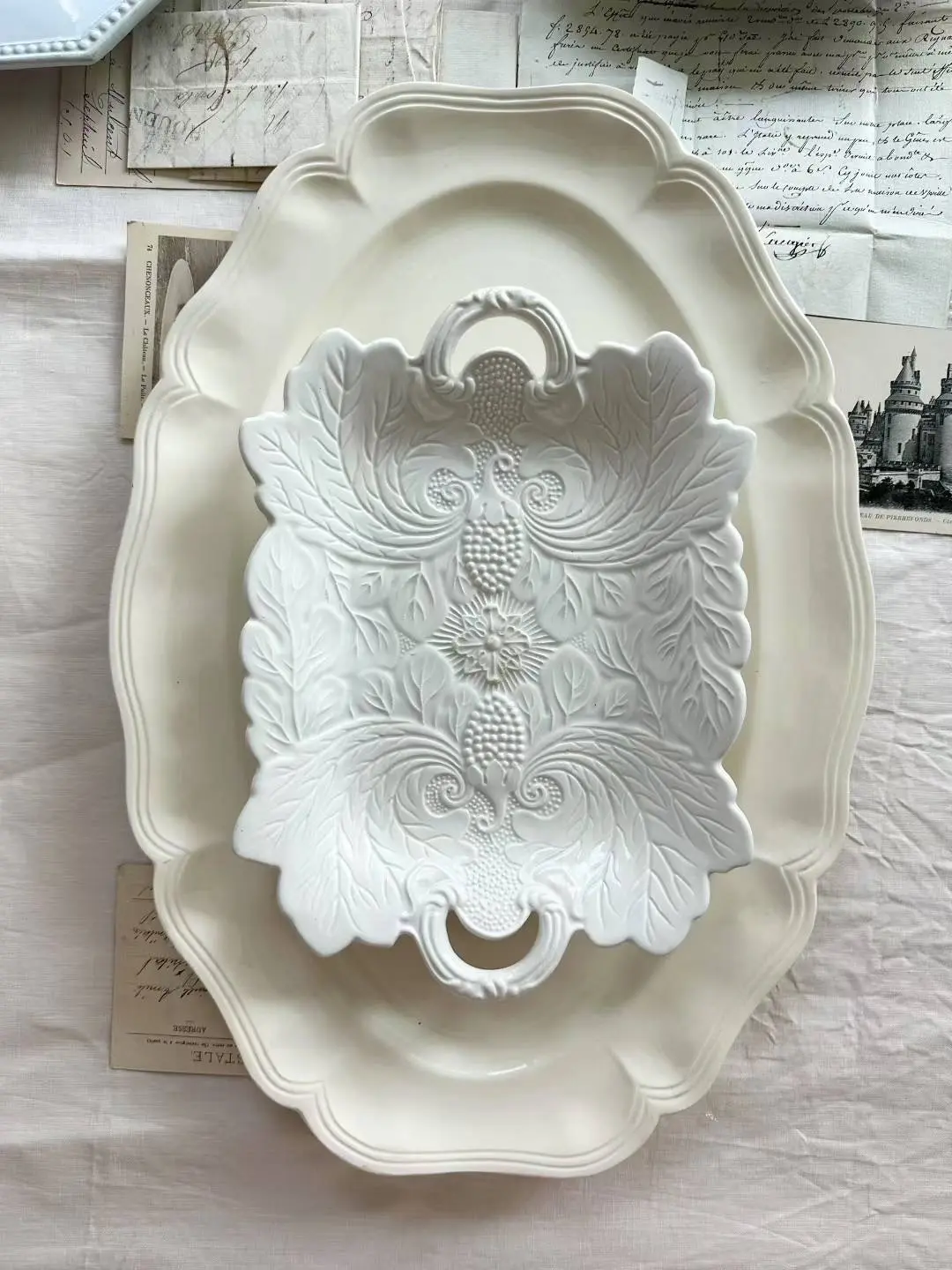 Dutch P. Regout Antique 19th-Century Relief Two-Handled Leaf Dish