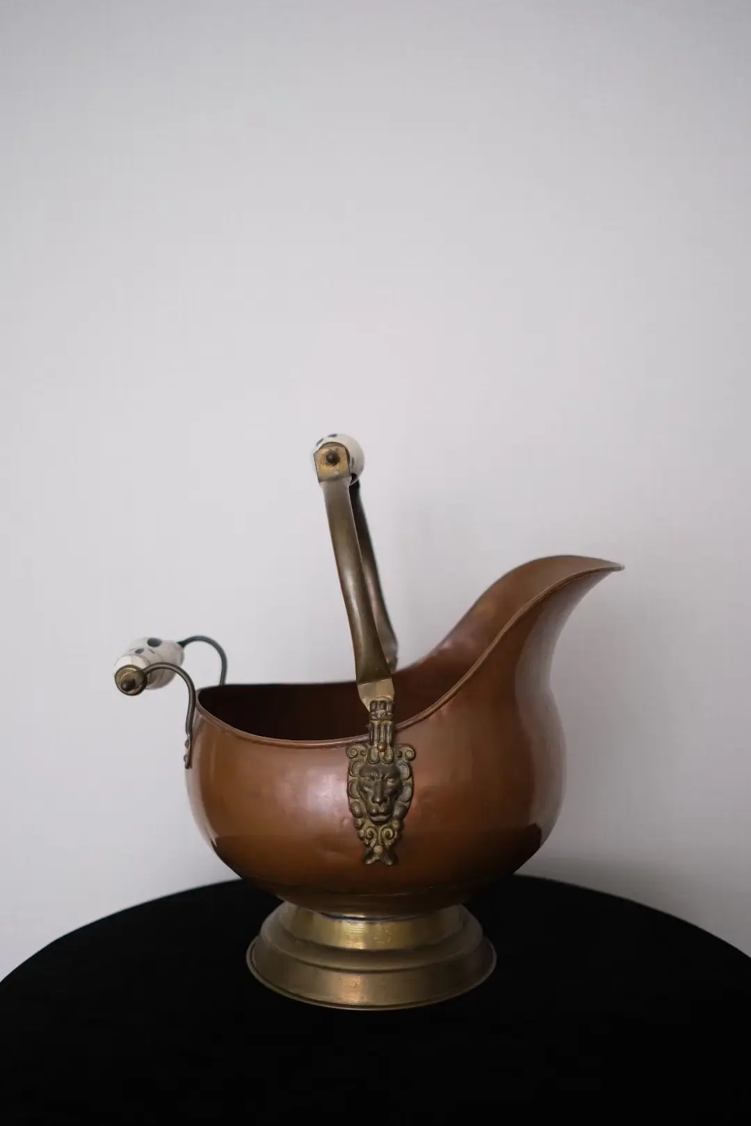 19th-Century French Copper Coal Bucket with Lion-Head Handles