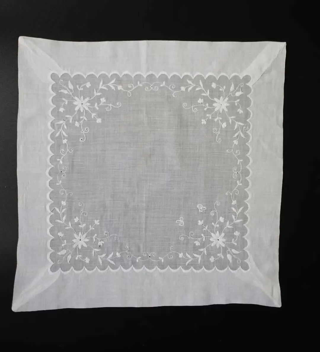 French Antique Double-Sided Embroidered Handkerchief