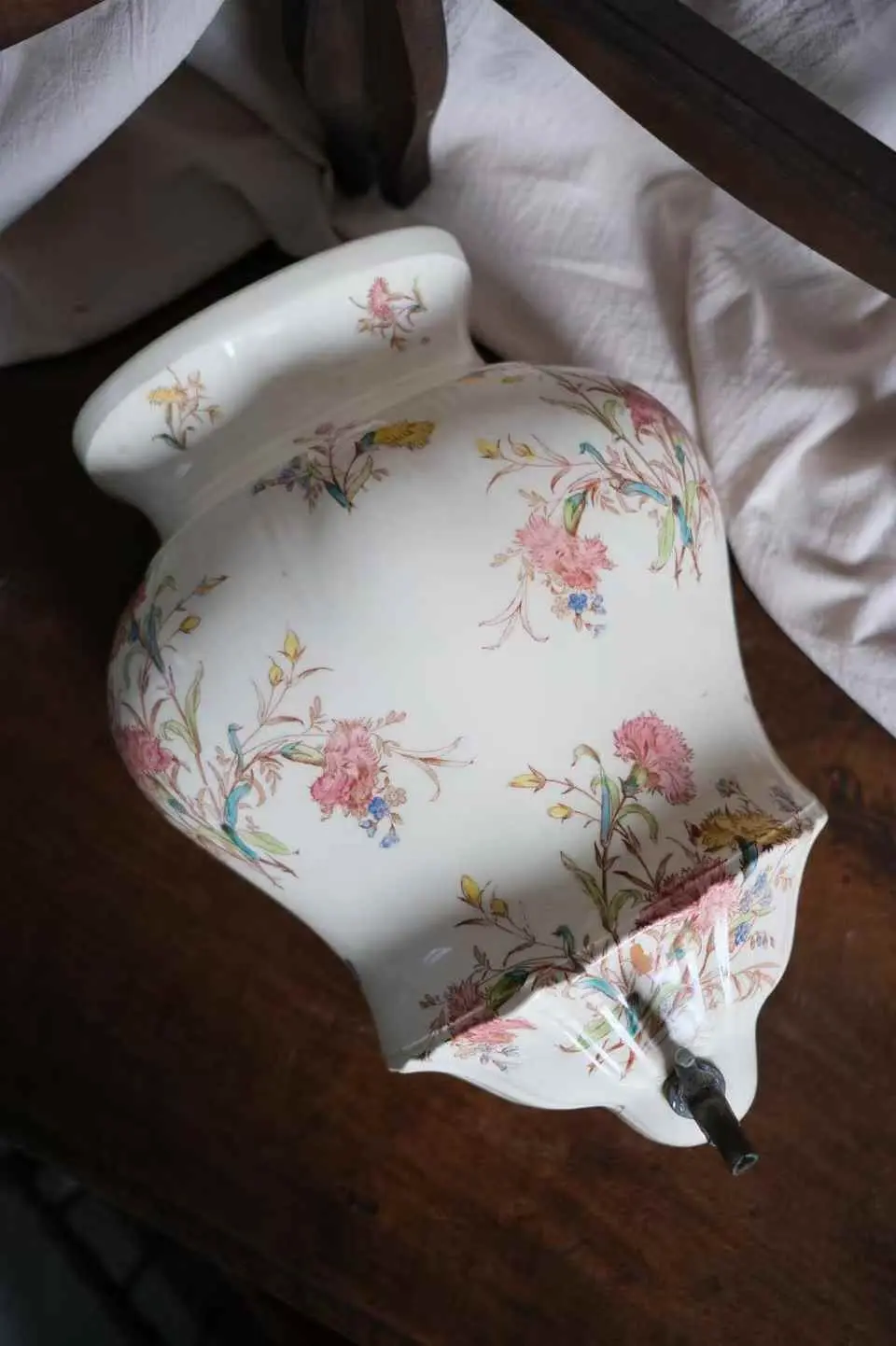 French Gien Carnation Antique Wall Fountain — Unique Piece