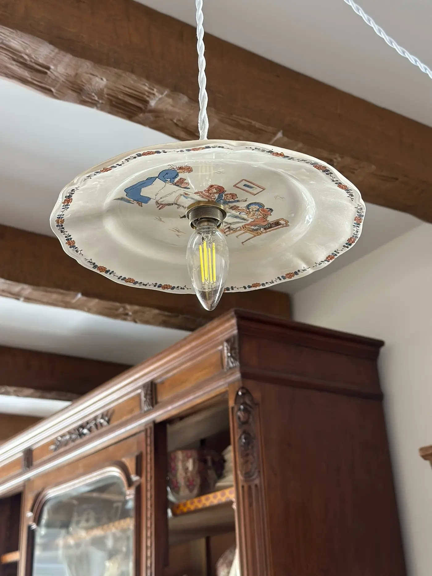 French Sarreguemines Richard Children's Plate Chandelier, converted from vintage plate
