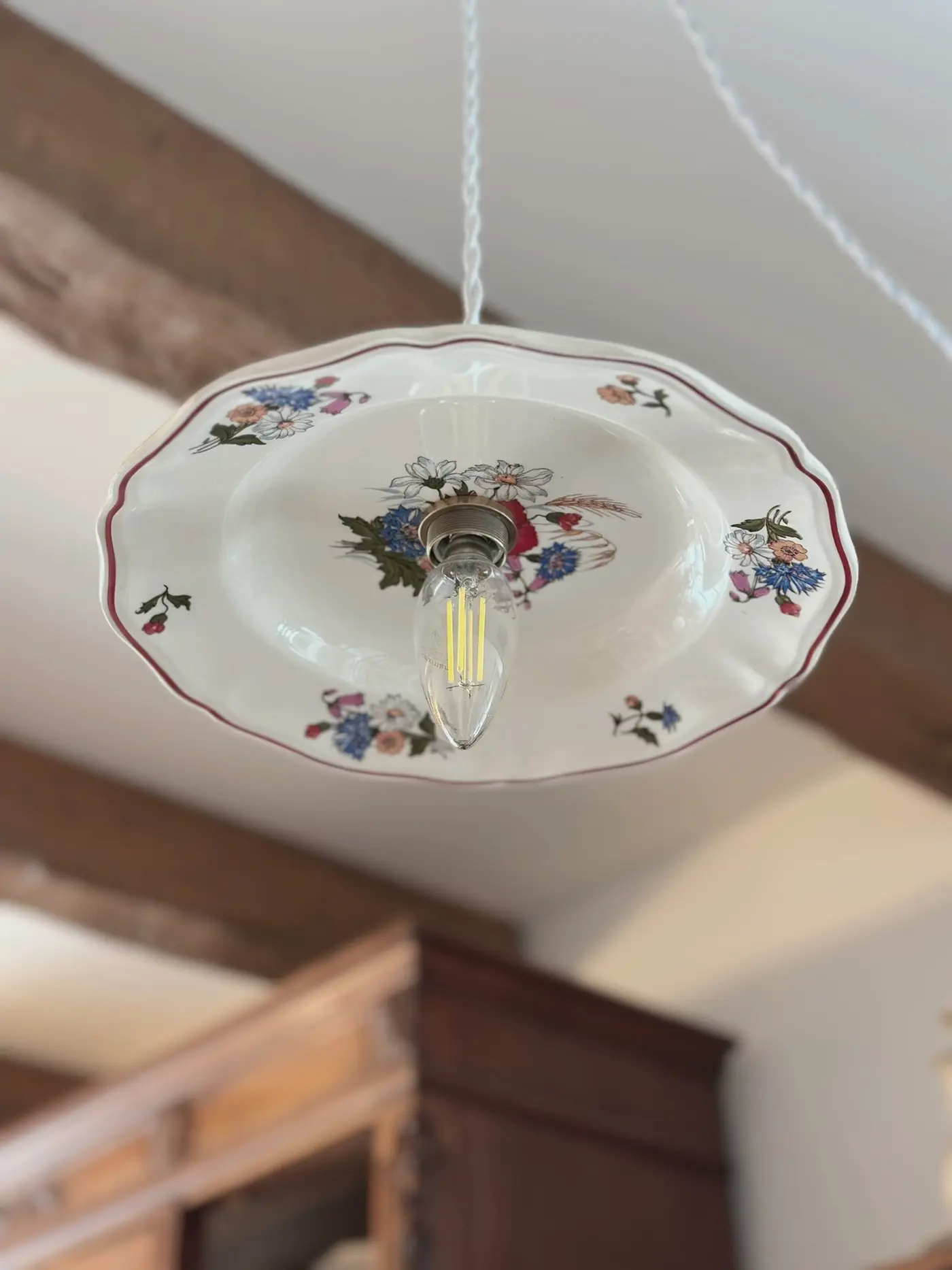 French Sarreguemines Country Series Vintage Plate Chandelier