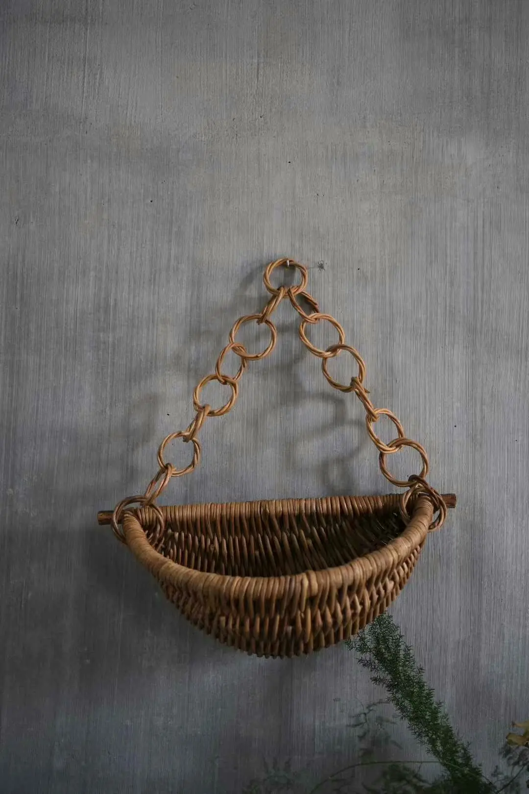 French Vintage Rattan Hanging Basket, 55 cm